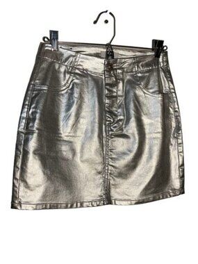 Metalic silver high rise mini skirt
